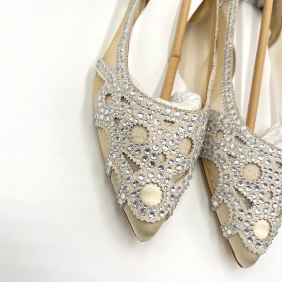 Badgley Mischka BHLDN Size 8 Gigi Point Toe Jeweled Ivory Ballet Flats Shoes - Picture 6 of 16